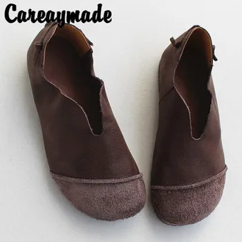Careaymade-Винтажная женская обувь из натуральной кожи, тонкие туфли на мягкой подошве, нескользящая дышащая обувь для отдыха из воловьей кожи с верхним слоем