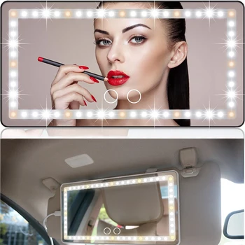 Автомобильный солнцезащитный козырек, Туалетное зеркало, косметическое зеркало, Перезаряжаемое Зеркало для макияжа с 3 режимами освещения, 60 светодиодов с регулируемой яркостью, беспроводное крепление сзади