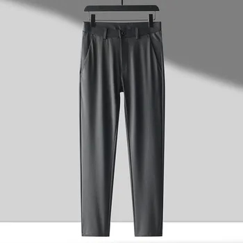 Высококачественные эластичные мужские брюки в западном стиле с плоской талией, приталенные, тонкие, повседневные, деловые, не железные, длинные брюки