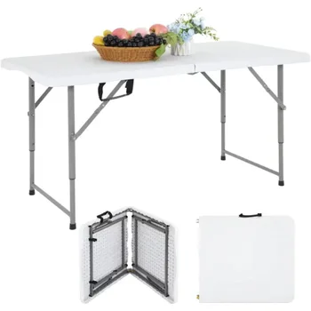 складной стол длиной 4 фута, Регулируемая высота, Скамейка для пикника в помещении/на открытом воздухе, Белый