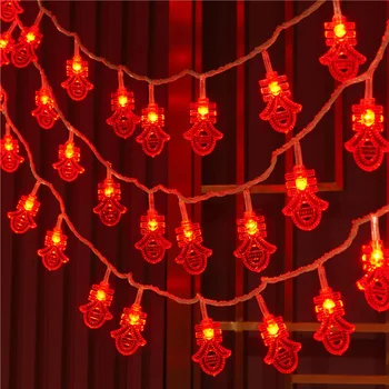 Традиционный Китайский красный фонарь с Узлом, светодиодная Гирлянда, Рождественские Принадлежности для Вечеринок на батарейках, Декор для Китайского Нового Года